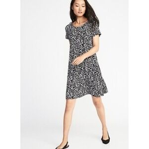 Old Nay‎ Women's M Black White Floral Stretch Short Sleeve A-line Dress Preppy